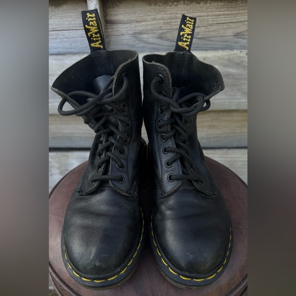 Dr. Martens Black Leather Boots with Yellow Accents